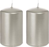 Trend Candles Bougie cylindrique/bougie tronc - 2x - argent - 5 x 8 cm - 18 heures de combustion