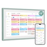 Dragon Touch Kalender, 15,6 inch digitale kalender familie muurplanner, 1080P Full HD interactief touchscreen, slimme karweitkaart en thuisorganisatie, cadeau voor drukke gezinnen planning-Grijsblauw