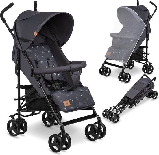 Lionelo Elia - Buggy - Grijs Wit - Lichtgewicht (7kg) - Geschikt tot 15 kg - Verstelbare rugleuning - Inclusief muskietennet