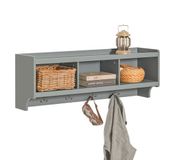SoBuy Wandkapstok met 3 Compartimenten en 4 Haken, Grijs, 100x25x35 cm