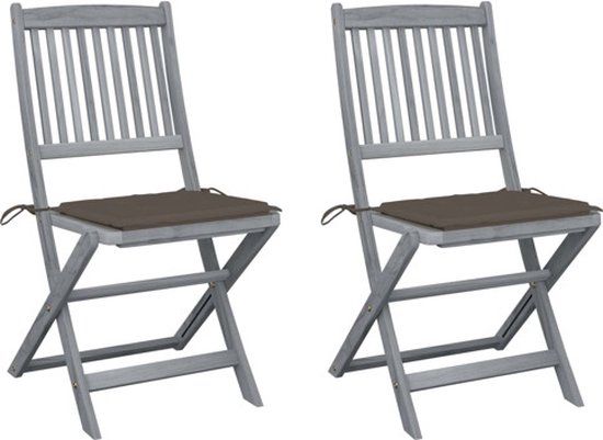 vidaXL Tuinstoelen 2 stuks inklapbaar met kussens massief acaciahout Taupe