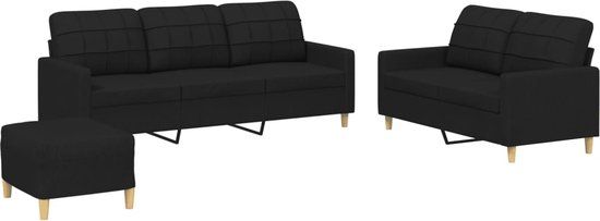 vidaXL 3-delige loungeset met kussens stof zwart