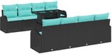 vidaXL Banc de jardin - Set - 9 - pièces - Noir - Poly - Rotin