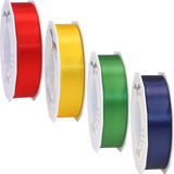 Merkloos Satijn cadeau/hobby sierlinten 2,5cm x 25m - set 4x - rood/geel/groen/blauw