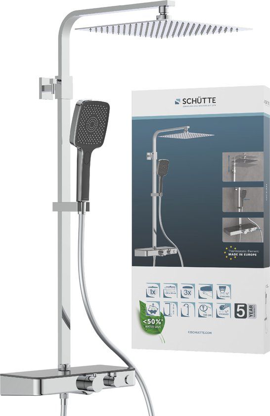 SCHÜTTE Ocean Douchesysteem - Regendouche met Thermostatische Douchekraan - Chroom & Antraciet
