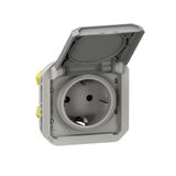 LEGRAND, Plexo 069570L Inzet stopcontact voor vochtige ruimtes, Schuko-standaard, incl. klapdeksel, aanraakbeveiliging, steekklemmen, 16 ampère, 250 volt, IP44 - IK08 (IP55 met gesloten deksel), grijs