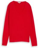Tom Tailor Gebreide trui met V-hals - Maat M - soft scarlet red