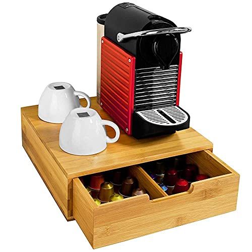 BAKAJI Capsule Dispenser Capsulehouder - Bamboehout - 31 x 30,5 x 9,5 cm - Capsules, Koffiepads, Thee Organizer