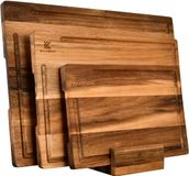 KAAMUT® Houten Snijplanken Set met Houder – 3-Delig – Massief Acaciahout – 40×30, 33×24 & 26×18 cm – 2 cm Dik – Met Antislip Voetjes