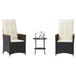 Ensemble de bistro 3 pièces avec coussins poly rotin noir
