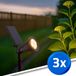RexTech Solar tuinverlichting prikspot 'Highlight' - Voordeelset 3 stuks - Warm wit licht - Zwart