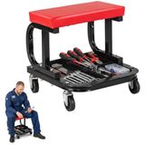 Werkplaatskruk, Tabouret d'atelier mobile avec roues à 360° - Chaise d'atelier avec surface de rangement pour outils - Tabouret roulant avec cadre en métal - Assise souple - Charge maximale : 150 kg - Tabouret de