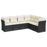 VidaXL 7-delige Loungeset met kussens, poly rattan, zwart