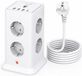 Multiprise avec interrupteur - Tour 8 prises USB - 3,4 A - Câble 2 m - Blanc - 3680 W
