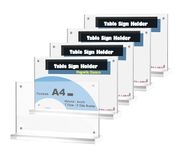 TUKA-i-AKUT 5X Tafelstandaard Acryl A4 Landschap, Magnetische Sluiting, Dubbelzijdige Signaalhouder Poster Houder, Tafelblad T Stand, Reclame Menu Kaart Sign Poster Brochure Foto, TKD8241-A4-W-5x