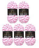 Wollbiene Softy Color Chenillewol, 5 x 100 gram, babywol, 500 gram wol, super volumineus grof (wit-roze-roze 113)