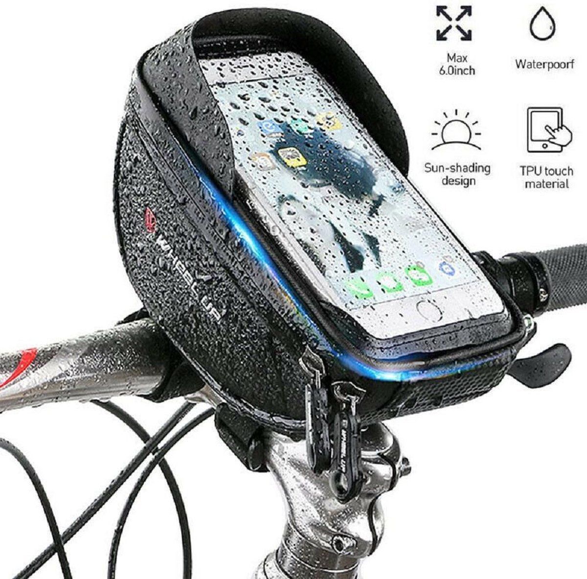 Opline Motorfiets Fiets Mobiele Telefoon Houder Case Bag Mount Voor Stuur tas Waterdicht - Zwart