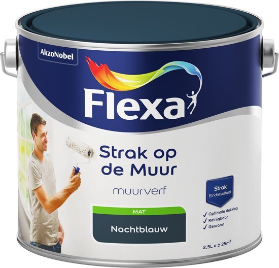 FLEXA Strak op de Muur - Watergedragen - Mat - nachtblauw - 2 5 liter