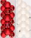 Decoris Kerstversiering 32x stuks kunststof kerstballen mix van rood en wit 4 cm