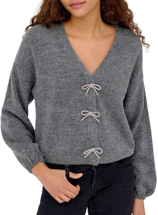 Only Donna Bow Knit Sweater - Women's Size M - Grey