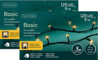 Lumineo Kerstverlichting - 2x - 120 leds - klassiek warm wit - 900 cm - zwart snoer - timer en dimmer