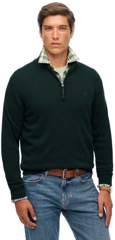 Superdry Essentials Katoenen Trui met Halve Rits Heren Enamel Green Marl S