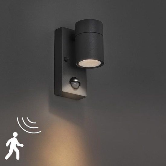 QAZQA Solo - Outdoor Wall Light with Motion Sensor - Dark Grey - GU10