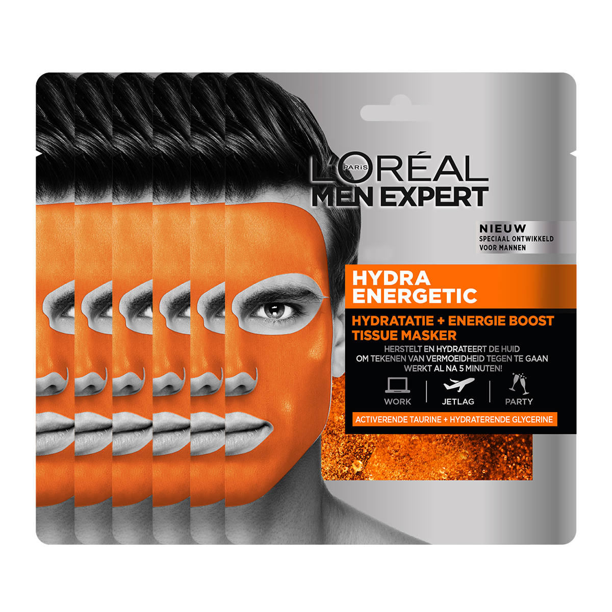 L'Oréal Men Expert Hydra Energetic Hydratatie Masker - 1 stuk - Anti-vermoeidheid - Voordeelverpakking
