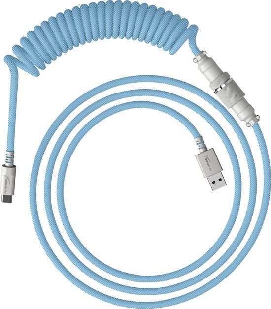 HyperX USB-C naar USB 3.0 A Kabel - 1.22 m - Licht Blauw/Wit - Spiraalontwerp