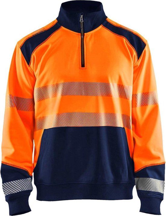 Blåkläder Sweatshirt halve rits High Vis 3556-2528 - High Vis Oranje/Marineblauw - XS