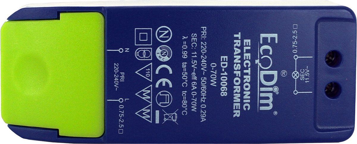 EcoDim LED Driver/Trafo 12V AC Dimbaar 0-50W - Blauw
