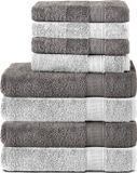 Komfortec Set van 8 – 4x Handdoek 50x100 cm en 4x Badhanddoek 70x140 cm – 100% Coton – Anthracite&Blanc