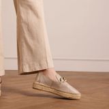 Manfield - Dames - Goudkleurige suède espadrilles met gouden chain - Maat 41