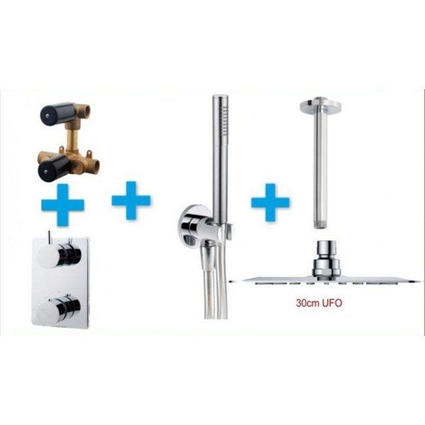 Wiesbaden Inbouw Doucheset met Thermostaat - Chroom - 30cm Hoofddouche