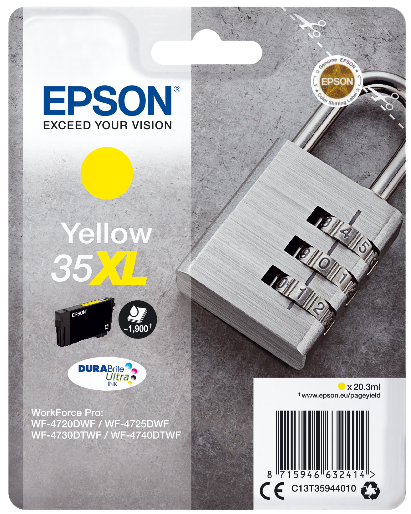 Epson Padlock Singlepack Yellow 35XL DURABrite Ultra Ink single pack / geel