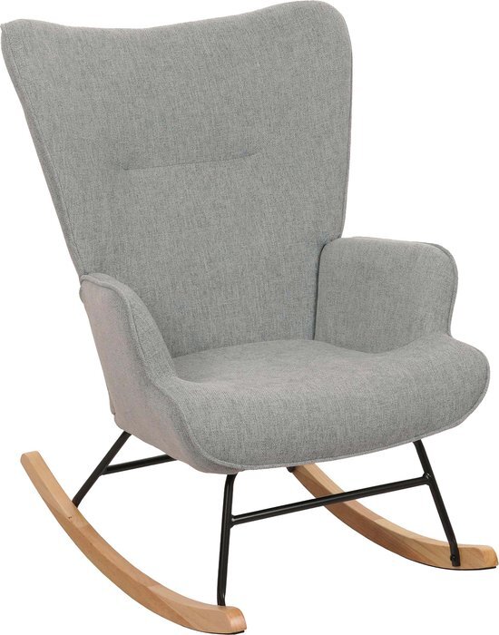 Schommelstoel MCW-N14, schommelstoel relaxfauteuil TV-fauteuil, massief hout metaal stof/textiel 320g/m² ~ grijs-groen