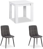 Homestyle4u Coin repas - 80x80 cm - avec 2 chaises - Table à manger blanc - et Chaise gris