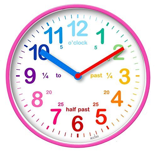 Acctim Wickford Kids Teaching Wandklok Quartz Regenboog Dial Quarter Markers Roze 20cm 22520