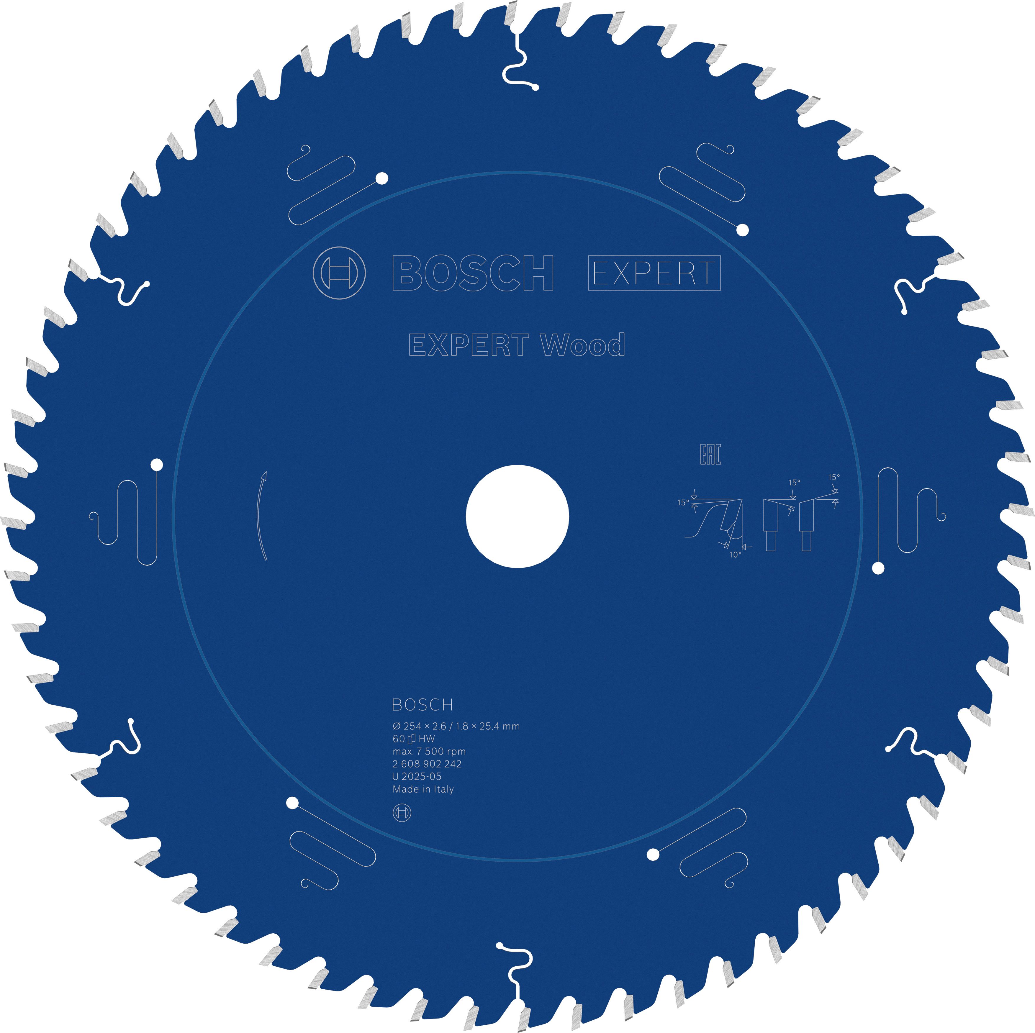 Bosch Accessoires EXPERT Wood Cirkelzaagblad | 254 x 2,6/1,8 x 25,4 mm | T60 - 2608902242