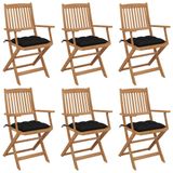 vidaXL Tuinstoelen 6 st inklapbaar met kussens massief acaciahout