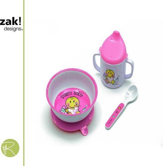 Zak!Designs Smiley Baby - Roze - 4-Delige Kinderservies Set - Melamine - Vaatwasserbestendig