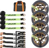 VEVOR Wielbevestigingsband (50,8 X 3048 Mm) met Platte Haak, Treksterkte van 4540 Kg en Draagvermogen van 1512 Kg, Motorfietsbevestigingssysteem Wielbevestigingsband Bandenband voor Suv's en Aanhangwagens, Zwart