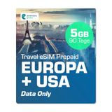 Simmetry Europe & US gegevens eSIM, 5 GB, 90 dagen