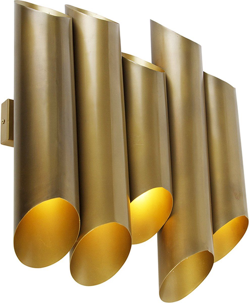 QAZQA Whistle - Industrial Up Down Wall Lamp for Indoor - 10 Lights - D 14 cm - Gold/Brass
