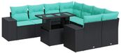 vidaXL 9-delige dining loungeset met kussens, zwart, polyrattan