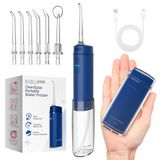 BarberBoss Pocket flosser, draagbare monddouche voor tanden, 6 verwisselbare tips en USB-C oplaadbaar ontwerp, reiswaterflosser met 3 drukmodi, QR-7116 (marineblauw)