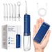 BarberBoss Pocket flosser, draagbare monddouche voor tanden, 6 verwisselbare tips en USB-C oplaadbaar ontwerp, reiswaterflosser met 3 drukmodi, QR-7116 (marineblauw)