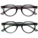 OPULIZE RIO - 2-Pack - Blauwlichtfilter Leesbril - Plat Bovenstuk - Groen & Grijs - Heren & Dames - Veerscharnieren - BB53-67- +3.00