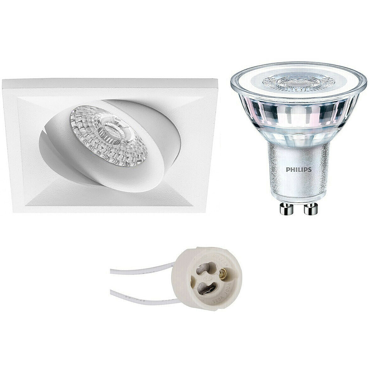 BES LED LED Spot Set - Pragmi Qiundo Pro - GU10 Fitting - Inbouw Vierkant - Mat Wit - Kantelbaar - 80mm - Philips - CorePro 827 36D - 5W - Warm Wit 2700K - Dimbaar