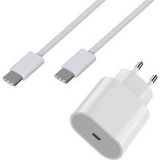 Phonillico® 20W snellader + 1 meter USB-C USB-C kabel voor Airpods 4 / Airpods Pro 2 / Airpods Max (2024)